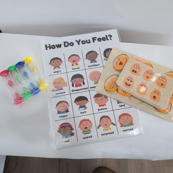Other - Feelings And Emotions Chart Puzzle And Hour Glass Set Classroom Daycare